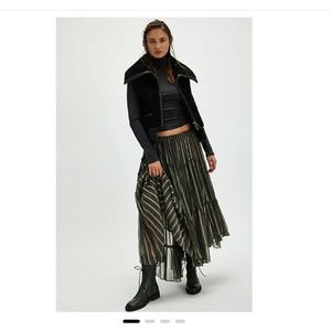 Free People One Ember Printed Midi Skirt in Storm Cloud Stripe-Size Small